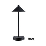 Schwarze Tischlampe aus Metall mit Lederbezug und weißer Naht, inklusive USB-Ladekabel für modernes Lichtdesign
