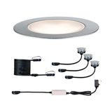 Round LED recessed light set in brushed aluminum with cables and plug for indoor lighting solutions