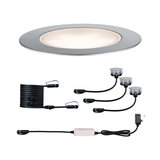 Round LED recessed light set in brushed aluminum with cables and plug for indoor lighting solutions