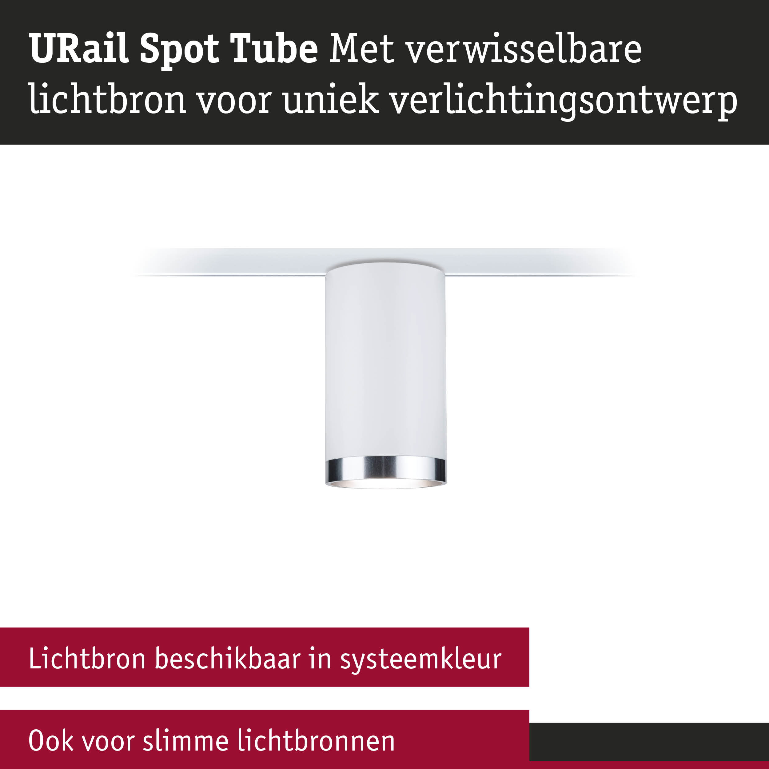 Witte URail Spot Tube met verwisselbare lichtbron voor uniek verlichtingsontwerp
