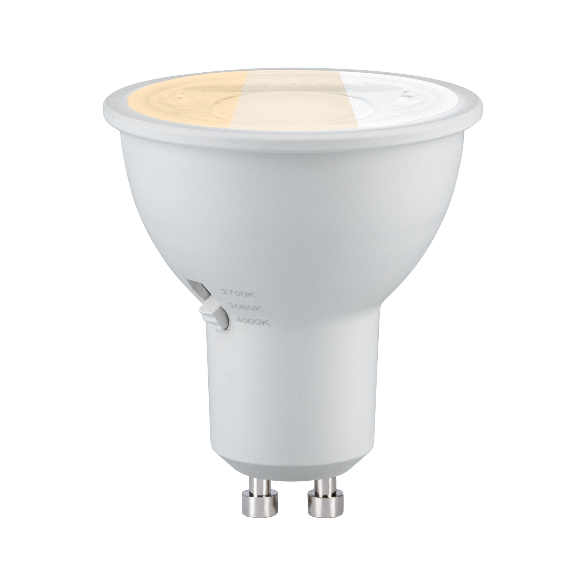 Standard 230V LED Reflektor GU10 Dip Switch 650lm 6,9W 2700 - 4000K Signalweiß Weißer LED-Spot mit GU10-Fassung und einstellbarer Farbtemperatur 2700K bis 4000K für Wohnraumbeleuchtung