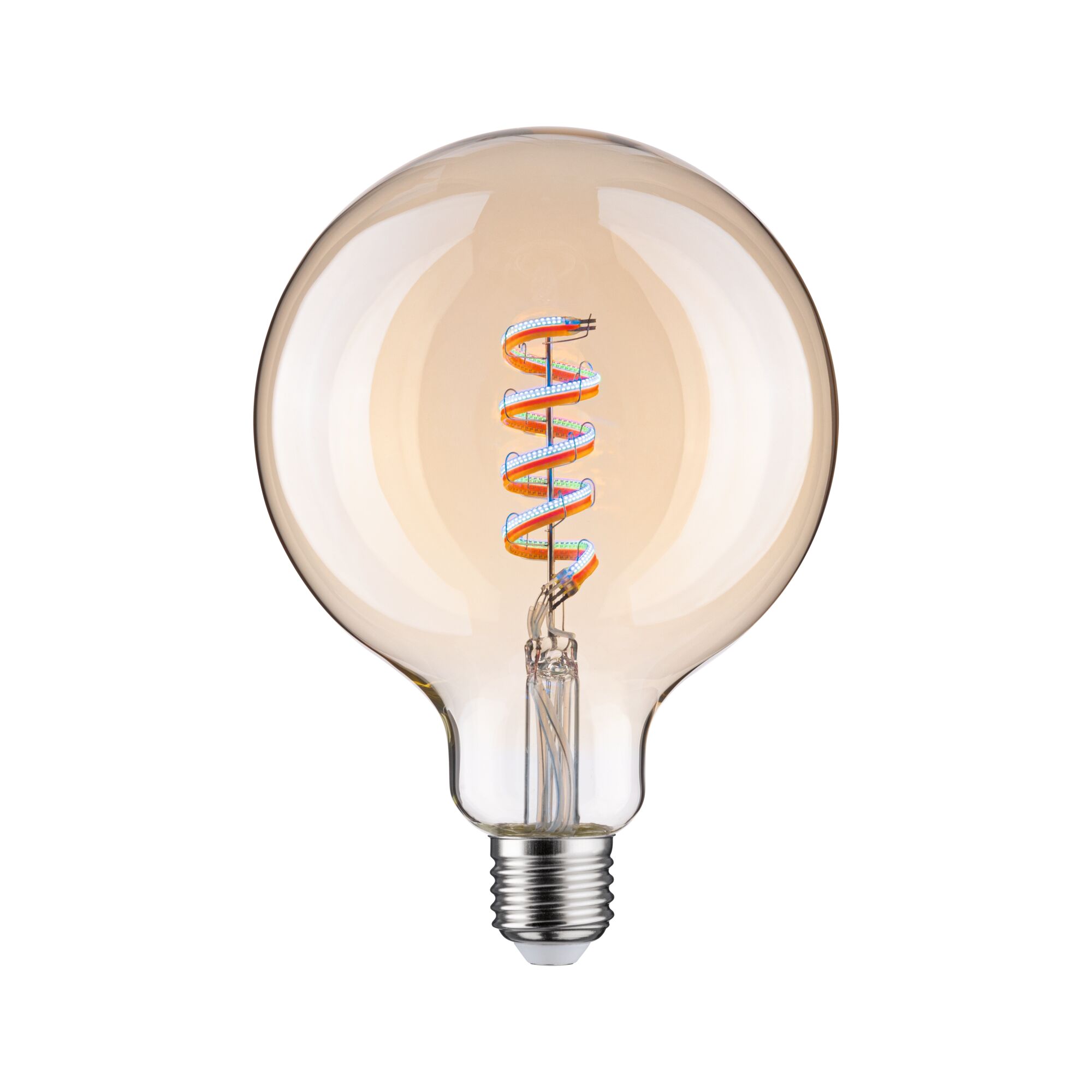 Ronde LED-lamp met spiraalvormig filament in amberkleur, energiezuinige decoratieve lamp