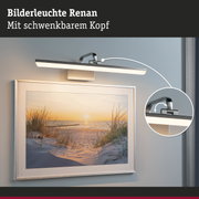 Bilderleuchte Renan aus gebürstetem Metall in Silber mit schwenkbarem Kopf für Wandbilder.