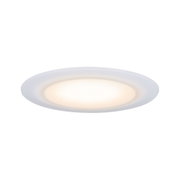 Round white plastic LED ceiling light with warm white illumination for modern home lighting