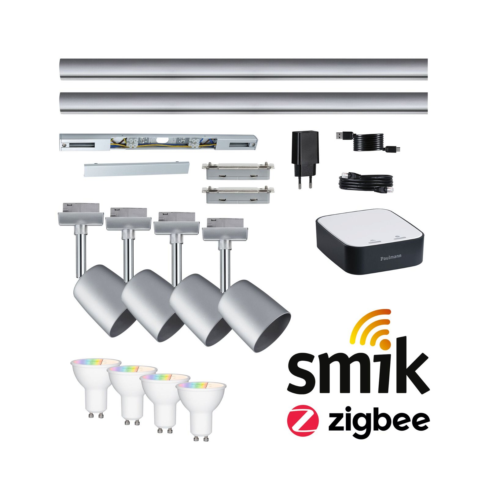 URail Kits de démarrage Smart Home smik Gateway + jeu de 4 spots sur rail Cover, réflecteur LED GU10 inclus