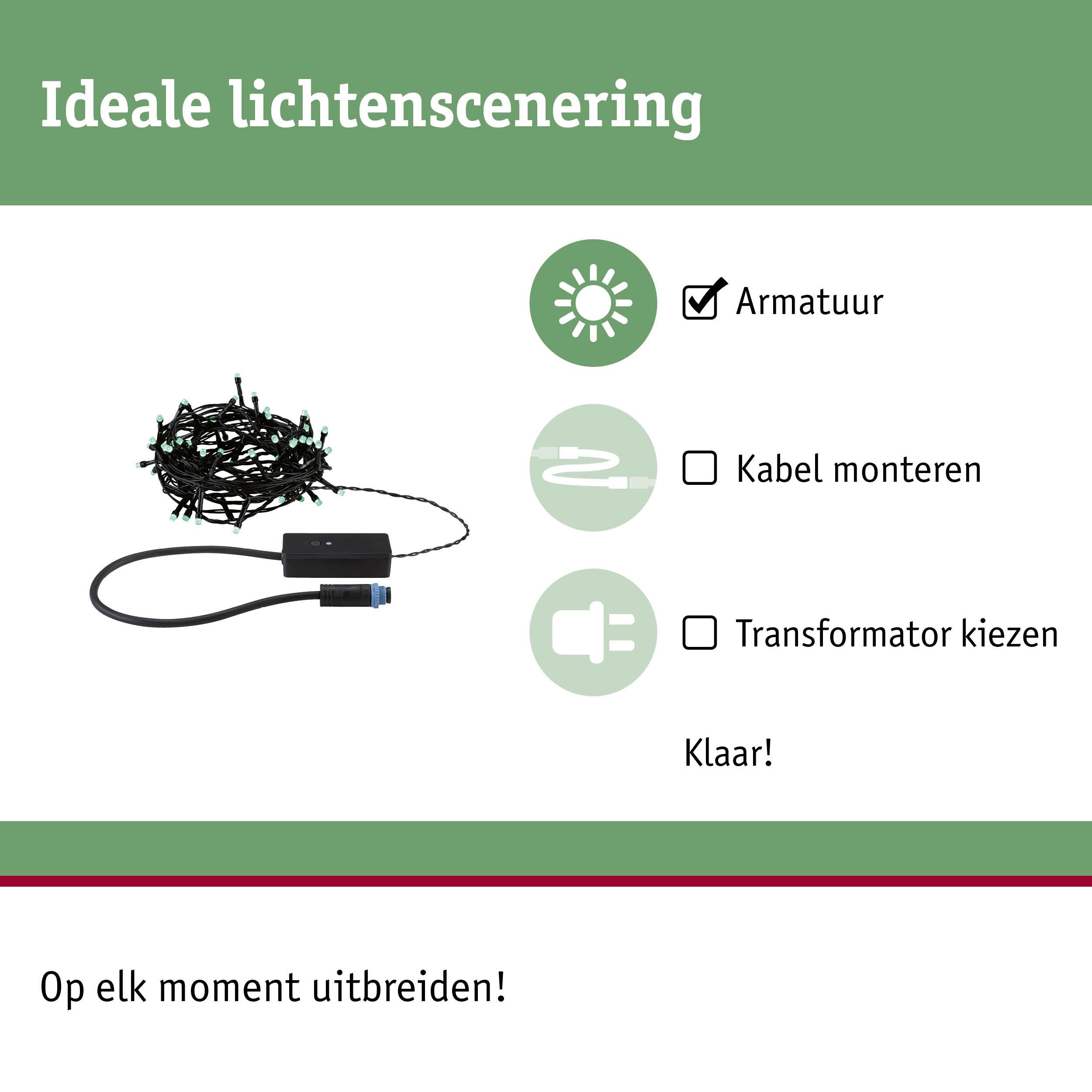 Zwarte LED-lichtstrip met besturingseenheid voor eenvoudige lichtinstallatie zonder kabelmontage of transformatorkeuze