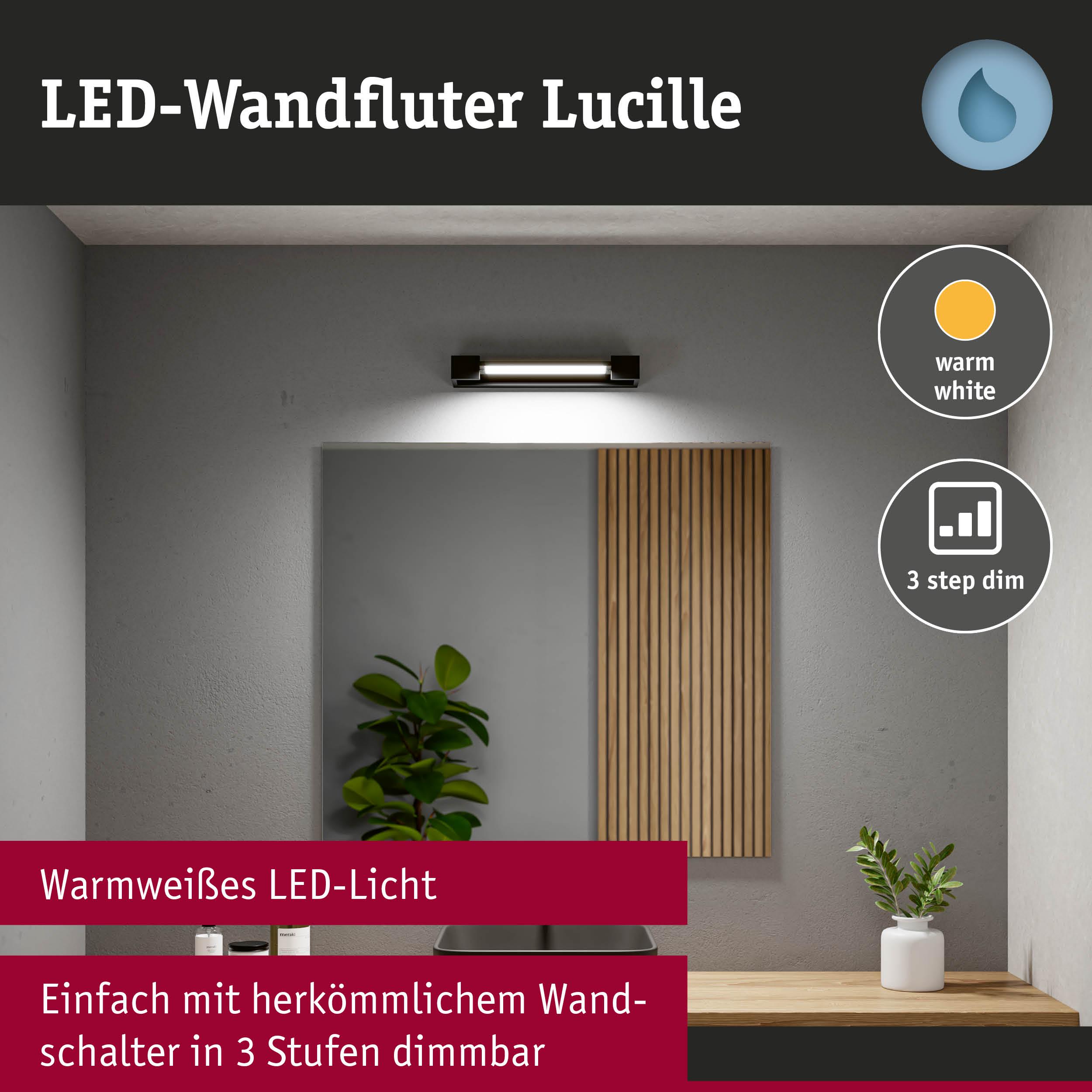 LED-Wandfluter Lucille in Schwarz mit warmweißem Licht, dimmbar in 3 Stufen für Wohnraumbeleuchtung