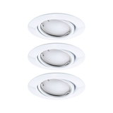 Three white metal recessed spotlights with adjustable reflector for versatile room lighting