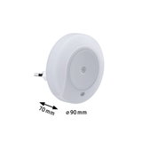 Runder weißer Nachtlicht-Stecker aus Kunststoff mit 90 mm Durchmesser und 70 mm Tiefe