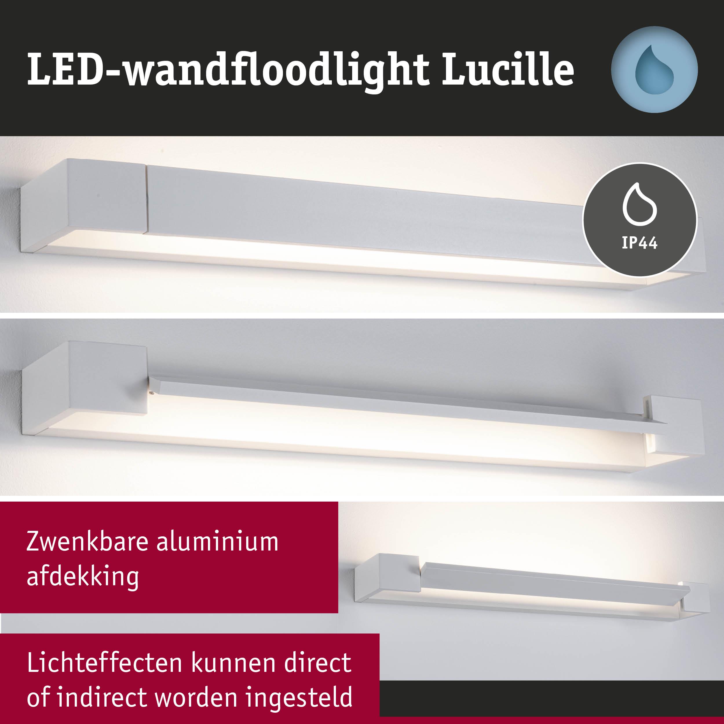 Witte LED-wandfloodlight Lucille van aluminium met IP44 en instelbare lichteffecten