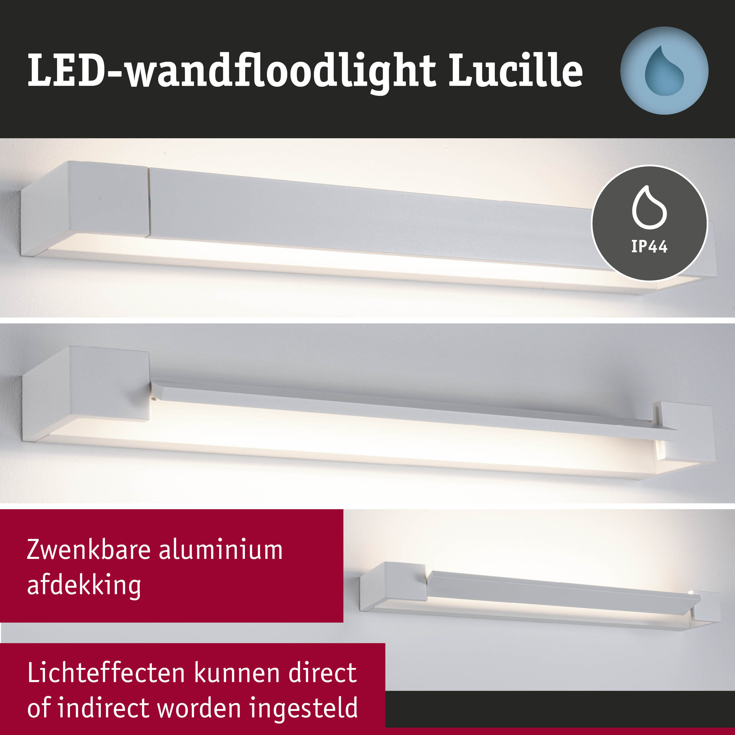 Witte aluminium LED-wandfloodlight Lucille met IP44 bescherming voor verstelbare lichtaccenten