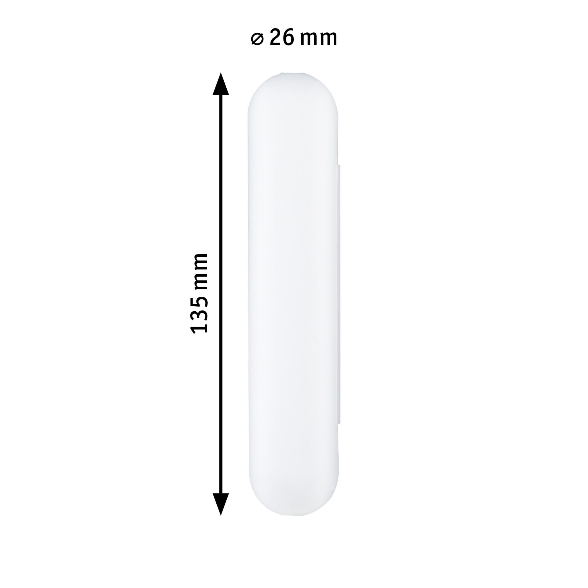 White elongated LED light bulb 135 mm long and 26 mm diameter for modern lighting solutions