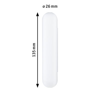 White elongated LED light bulb 135 mm long and 26 mm diameter for modern lighting solutions