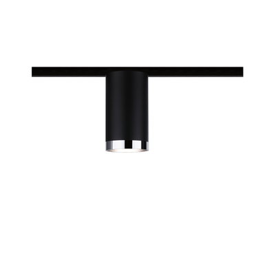 Spot LED noir avec bord chromé pour système de rail moderne et éclairage ciblé de la pièce
