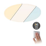 Ceiling light with adjustable warm, neutral, and cool white light controlled by wall switch.