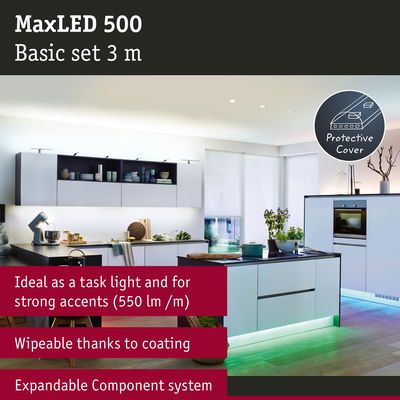 MaxLED 500 3m LED strip with protective coating ideal for kitchen task lighting and accent lighting