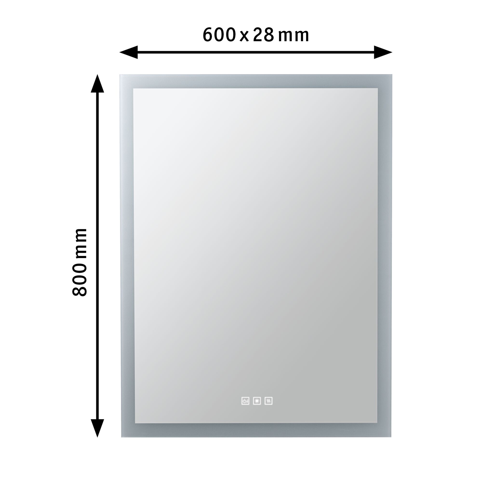 Miroir de salle de bain rectangulaire avec éclairage LED et capteur tactile argenté, 800x600 mm