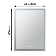 Miroir carré blanc avec éclairage LED, dimensions 600x800 mm, accessoire de salle de bain moderne