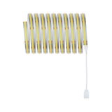 Flexible LED strip with yellow light bar and white connector cable for modern lighting solutions.