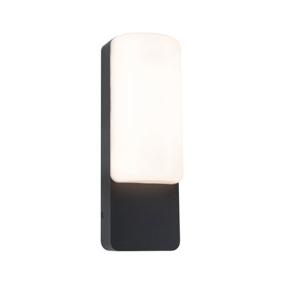 Modern wall light with black metal frame and white plastic shade for indoor lighting