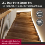 LED Treppenlicht Sensor Set für Sicherheit ohne Stromanschluss mit warmweißem Licht an Holztreppe