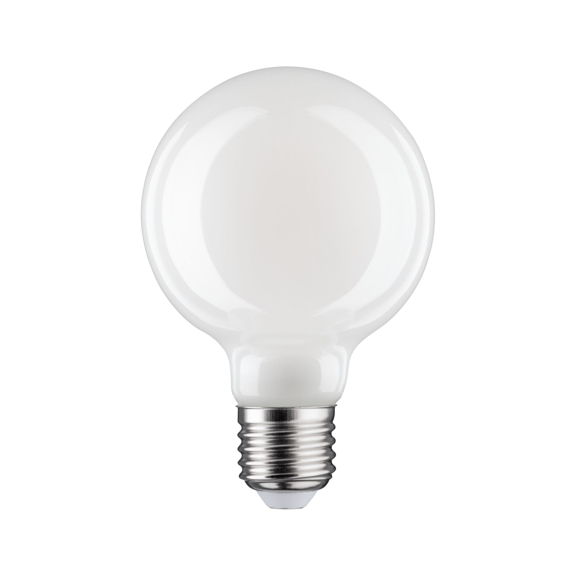 Runde LED-Glühbirne mit mattweißem Glas und E27-Fassung für energiesparende Beleuchtung