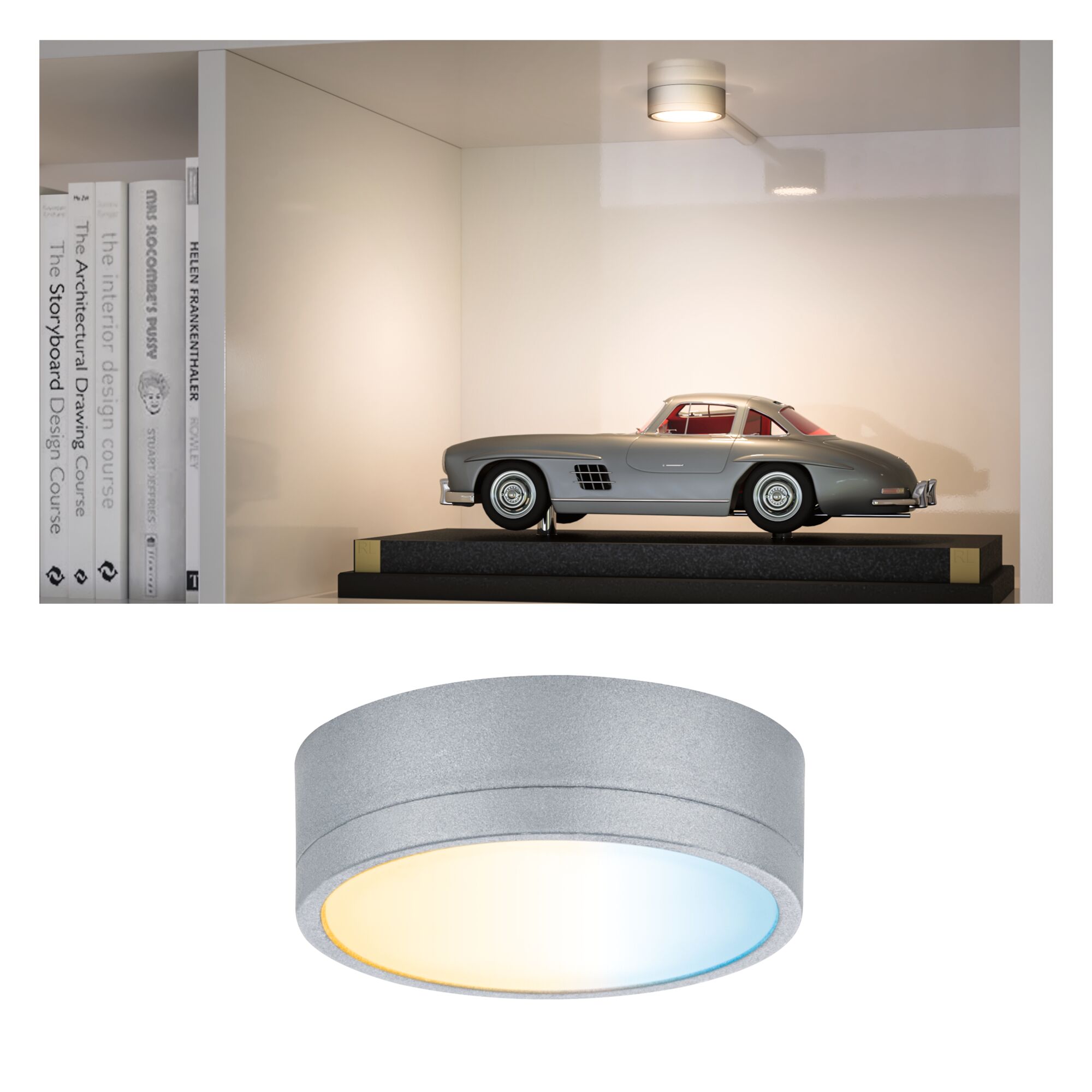 Clever Connect Spot LED Medal Tunable White 2,3W Chrome mat Plafonnier rond en aluminium gris avec LED blanc chaud et froid pour éclairage intérieur