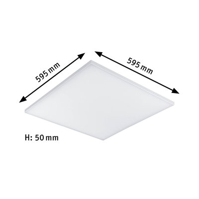 Quadratische weiße LED-Deckenleuchte mit 595x595 mm und 50 mm Höhe für moderne Raumbeleuchtung