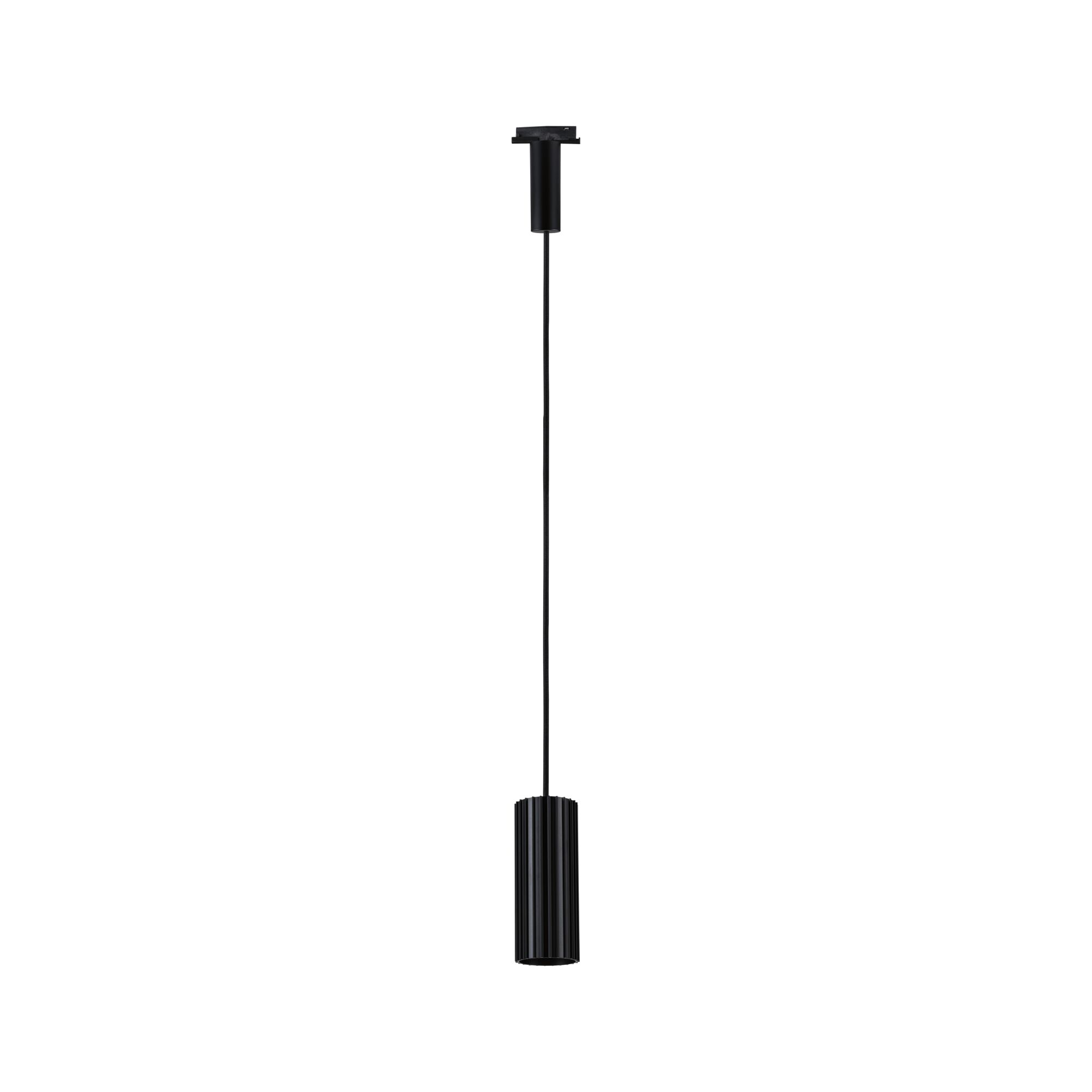 Black aluminium pendant light with ribbed cylinder design for modern indoor lighting