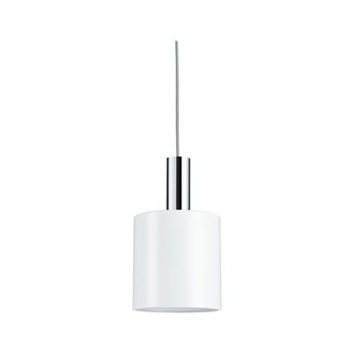 Modern white metal pendant lamp with chrome detail for stylish indoor lighting