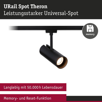 Schwarzer URail Spot Theron Universal-Spot mit Memory-Funktion und 50.000 Stunden Lebensdauer