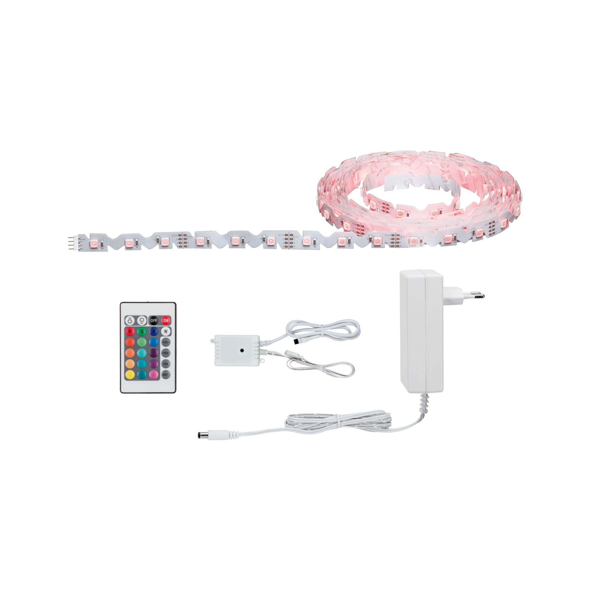 Bande LED blanche avec télécommande et adaptateur, ruban RGB flexible pour éclairage intérieur