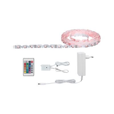 Bande LED blanche avec télécommande et adaptateur, ruban RGB flexible pour éclairage intérieur