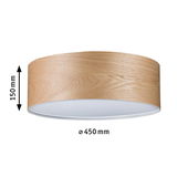 Round ceiling light with light wood finish and white diffuser, 450 mm diameter, 150 mm height