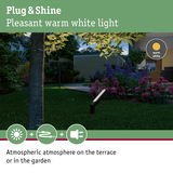 Black LED garden light with warm white glow for atmospheric terrace and garden lighting
