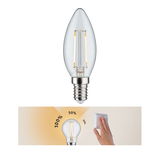 Clear LED candle bulb with E14 base and dimmable feature for adjustable warm lighting