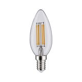 Klarer LED-Kerzenlampe mit E14-Fassung und sichtbaren gelben Filamenten für dekorative Beleuchtung