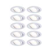 Sechs weiße LED-Einbaustrahler aus Metall mit schwenkbarem Spot für flexible Raumbeleuchtung