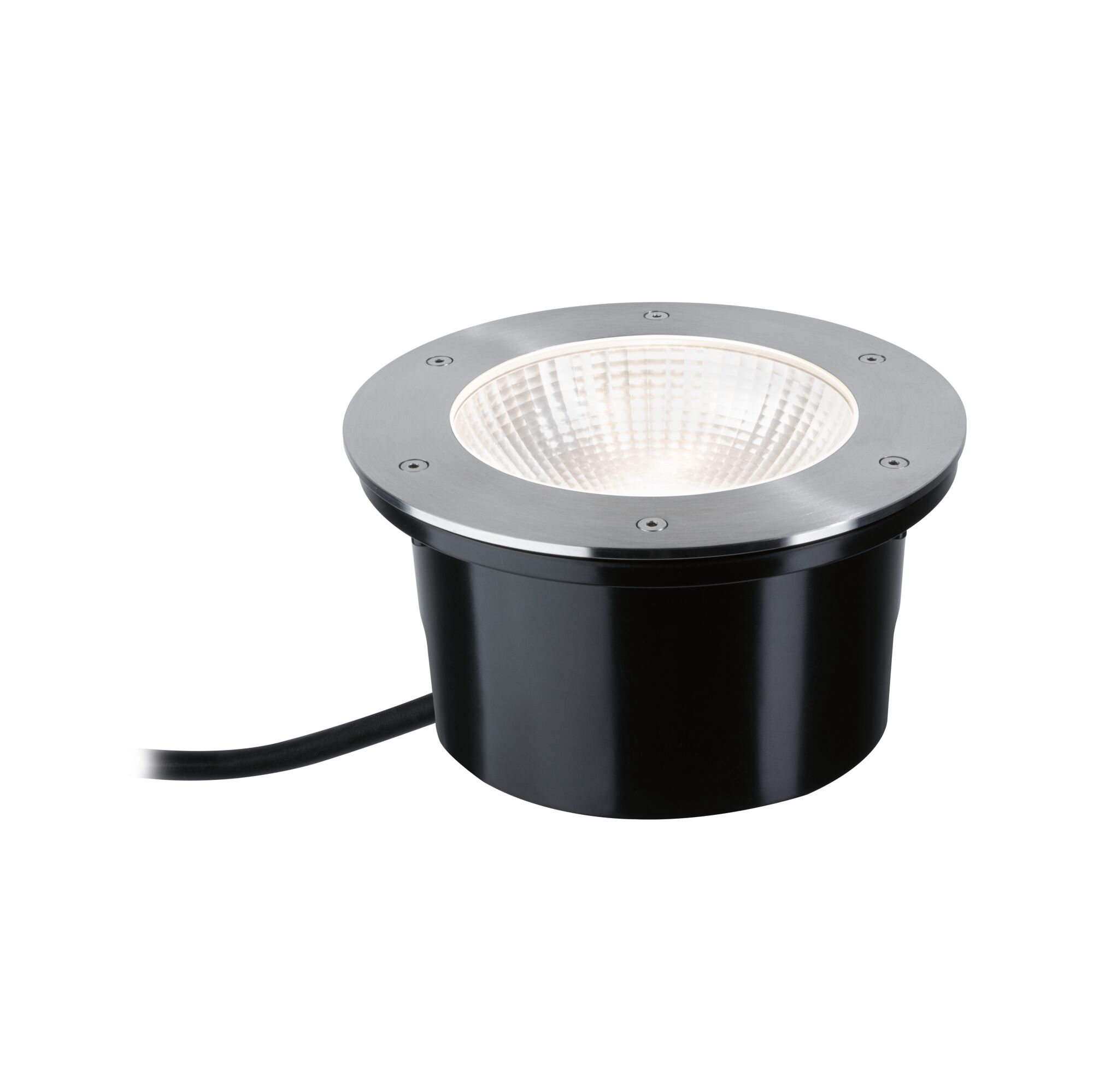 Ronde inbouw LED-spot van roestvrij staal en zwart materiaal met heldere lens voor buitenverlichting