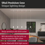 URail Pendulum Cone white pendant lights with GU10 socket in modern dining room with wooden table