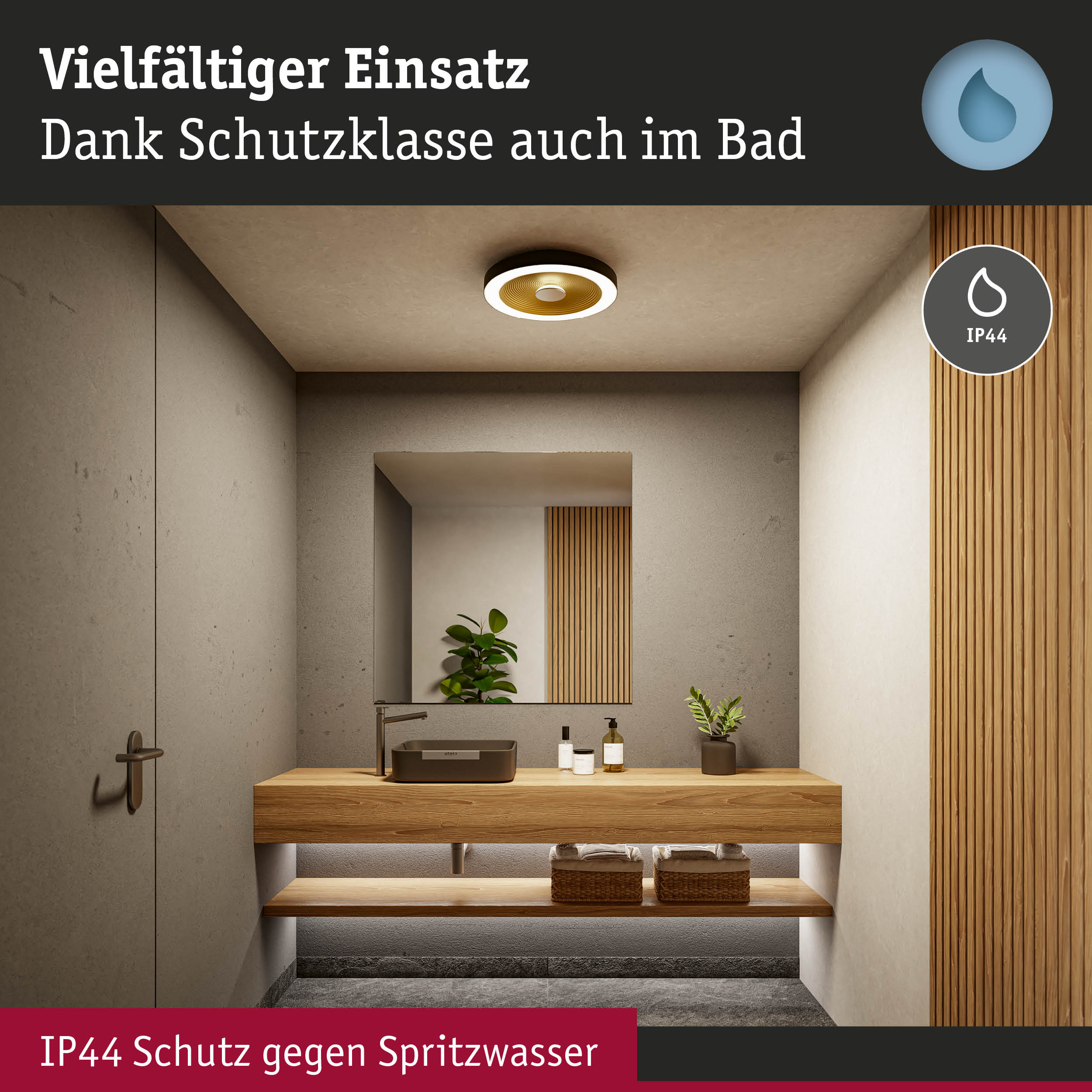 Deckenleuchte mit IP44 Schutzklasse für Badezimmer, spritzwassergeschützt und vielseitig einsetzbar