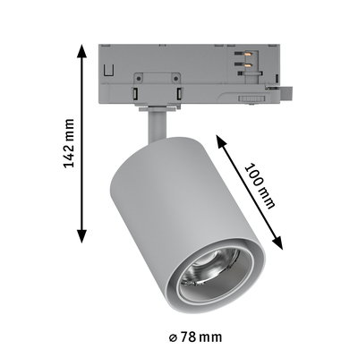 Grauer LED-Strahler aus Metall mit 78 mm Durchmesser und 142 mm Höhe für moderne Innenbeleuchtung