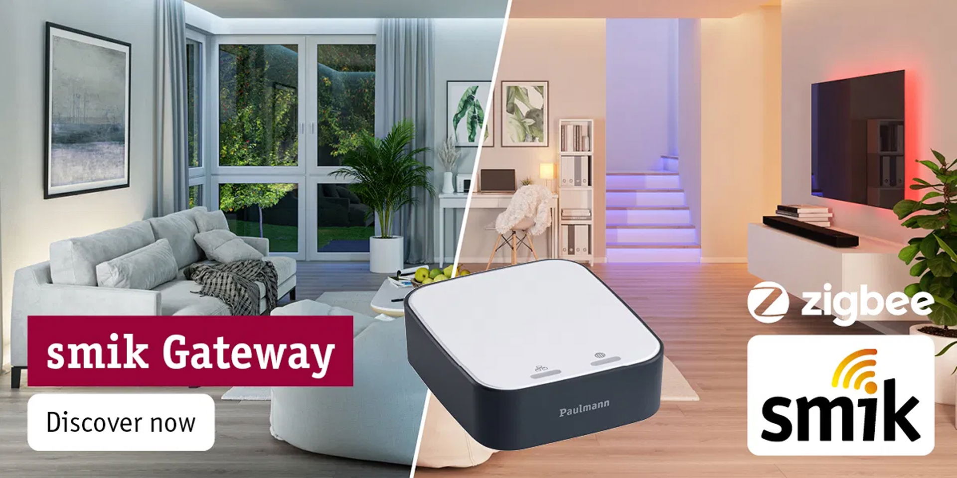 Contrôleur Smik Gateway domotique noir et blanc pour éclairage Zigbee et automatisation