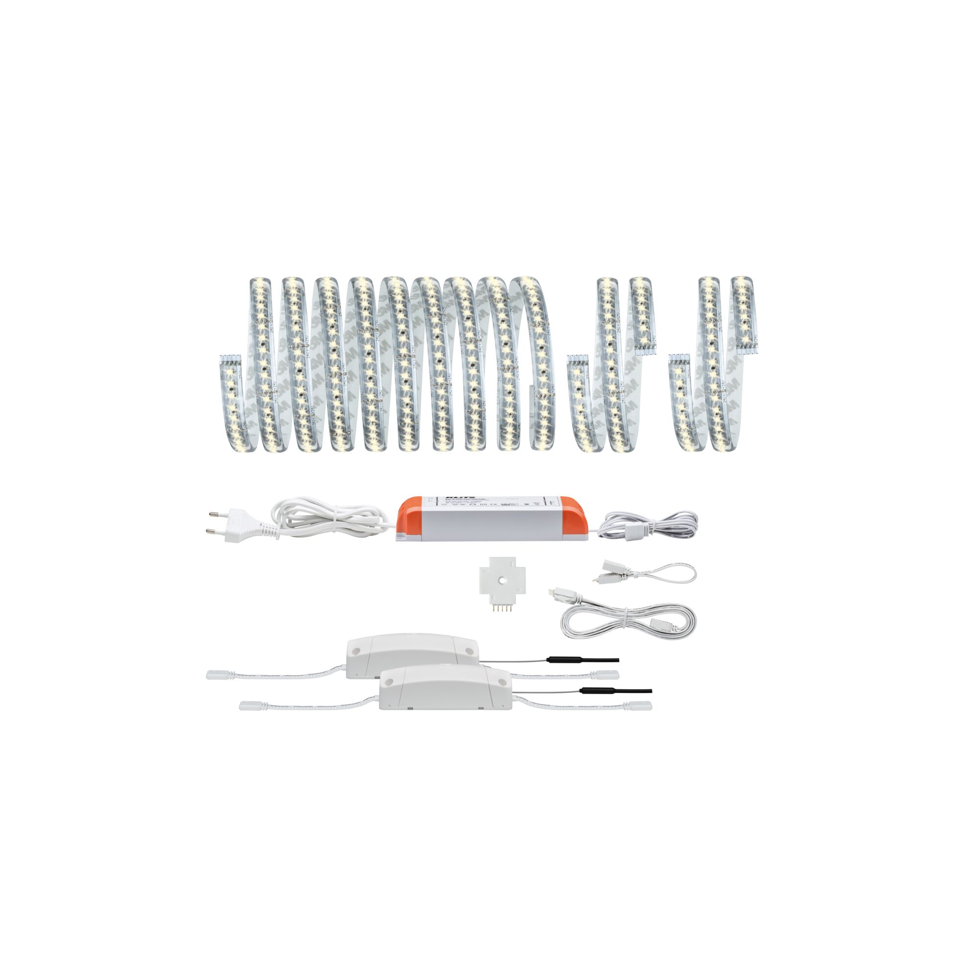 LED-Lichtband mit Netzteil und Verbindungskabeln in Weiß für flexible Beleuchtungslösungen
