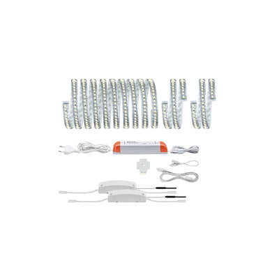 LED-Lichtband mit Netzteil und Verbindungskabeln in Weiß für flexible Beleuchtungslösungen
