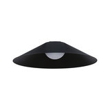 Sort metal loftlampe med bred kegleformet skærm og hvid pære til moderne belysning