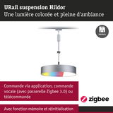 Suspension URail Hildor argentée avec lumière LED multicolore et commande Zigbee