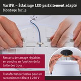 Éclairage LED encastré avec ressorts réglables et transformateur intégré pour raccordement 230 V