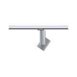 Moderner silberner LED-Strahler aus Metall an Schienensystem für flexible Beleuchtung