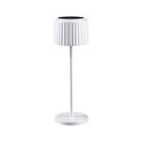 White metal table lamp with ribbed lampshade and round base for stylish home lighting
